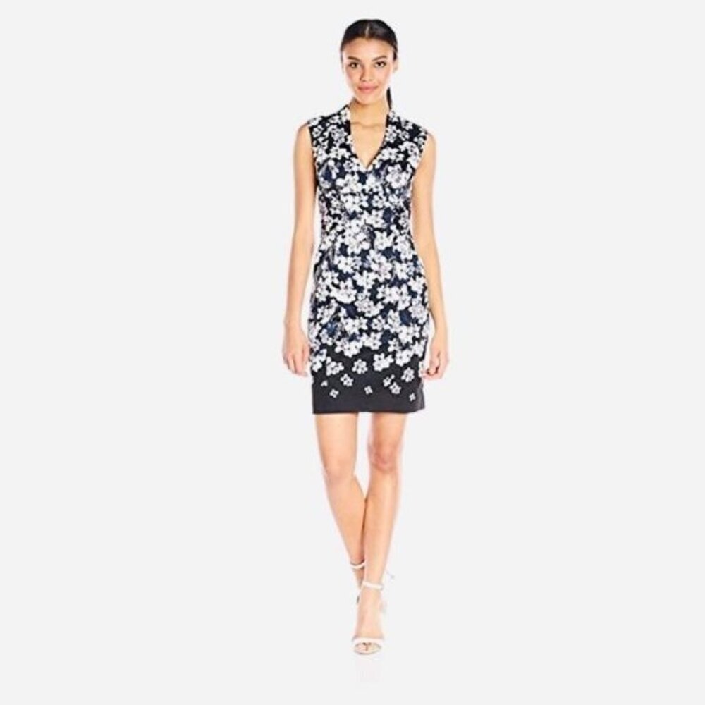 NWT Adrianna Papell High Neck Sheath Dress Size 14 Nordstrom Floral Pattern Line - Picture 1 of 16
